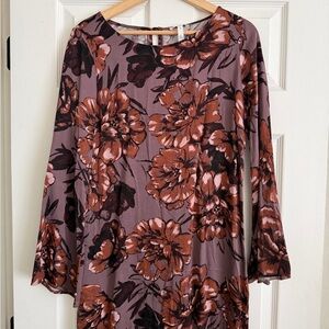 Leith Mauve and Brown Floral Long Sleeve Dress